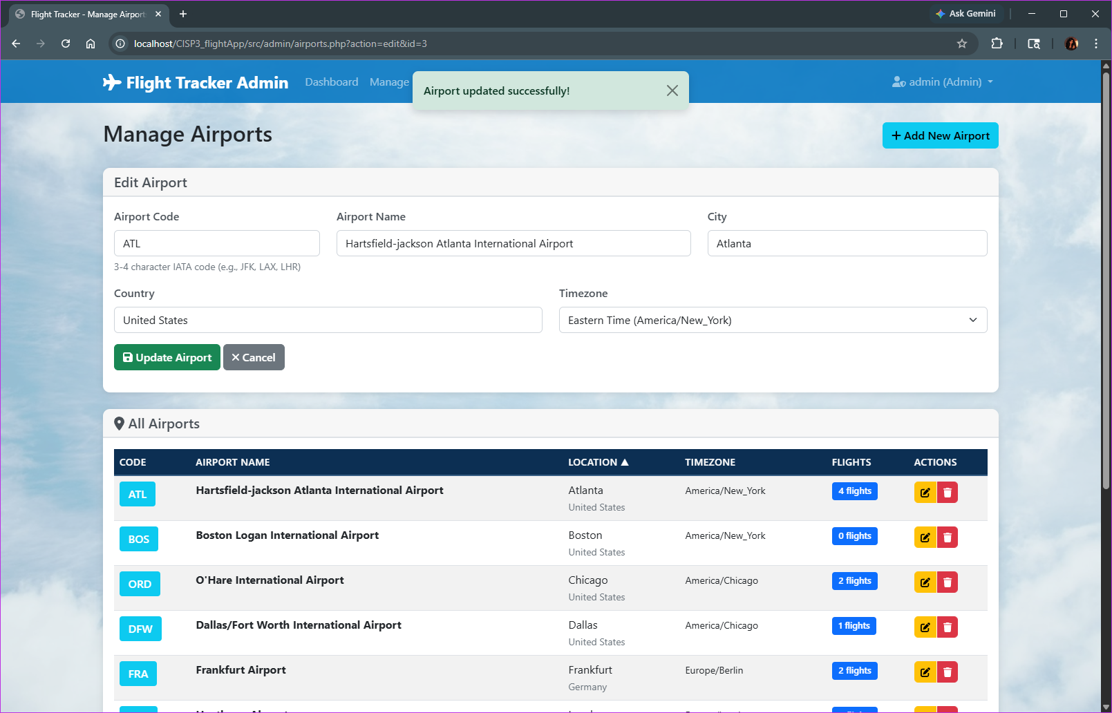 admin updating airport
